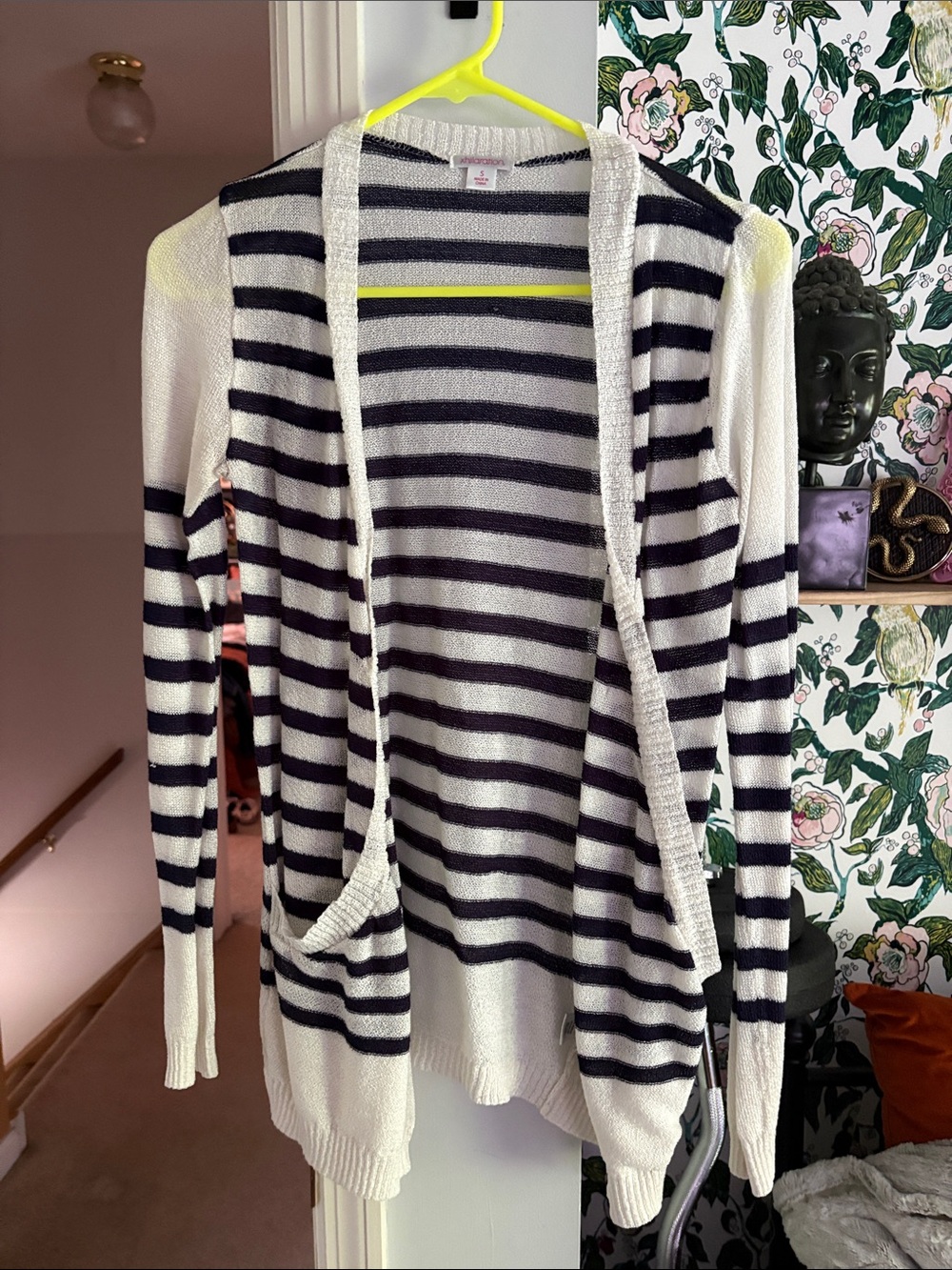 Xhilaration Black & White Striped Open-Front Cardigan